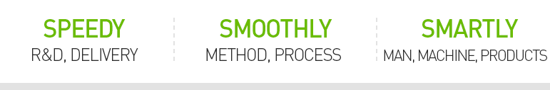 Speedy R&D, Delivery / Smoothly Method, Process / Smartly Man, Machine, Products